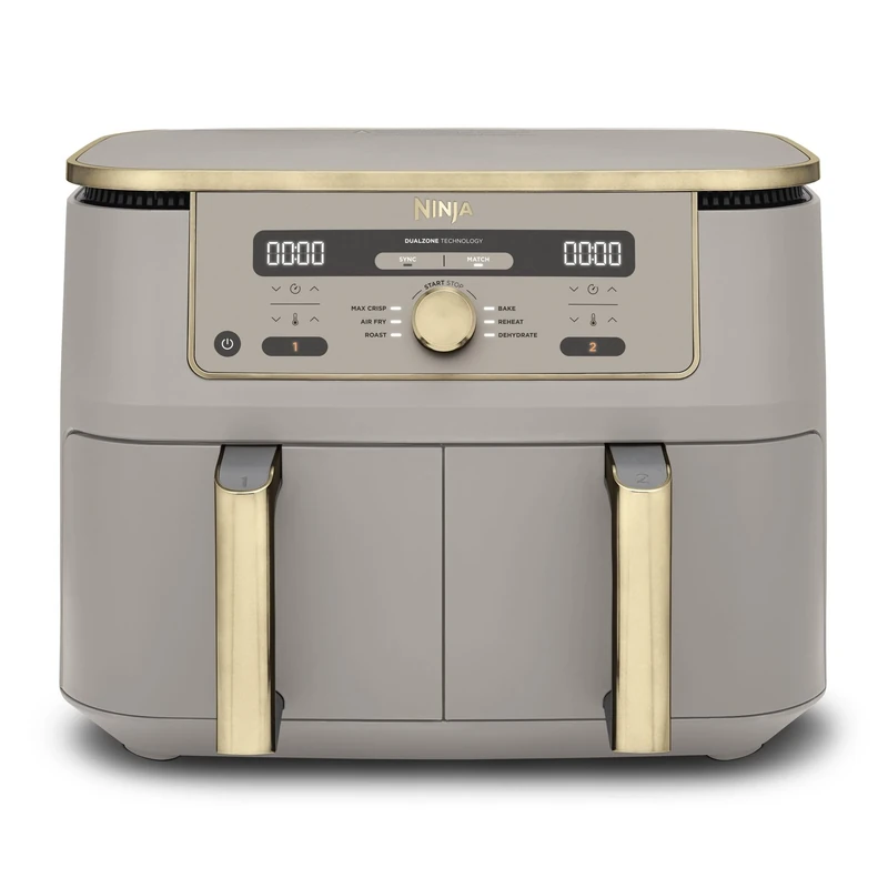 Ninja CRISPi DualZone 2-basket Glass Air Fryer, 8 Cooking Functions, Cook Two Foods at The Same Time, PFAS-Free Glass Containers, Includes Storage Lids, Stone Gold DD103UKSD1