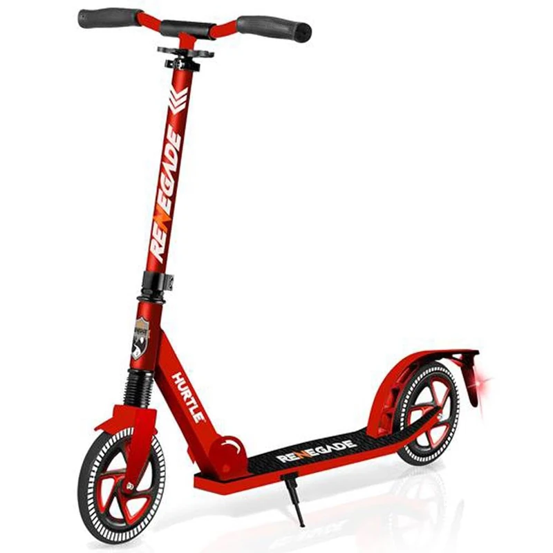 Hurtle Kick Scooter 2 Wheel for Kids Ages 8+ Teens and Adults – Folding with Adjustable T Bar Handlebar 8 Inch Big Wheels Alloy Non Slip Deck Carry Strap
