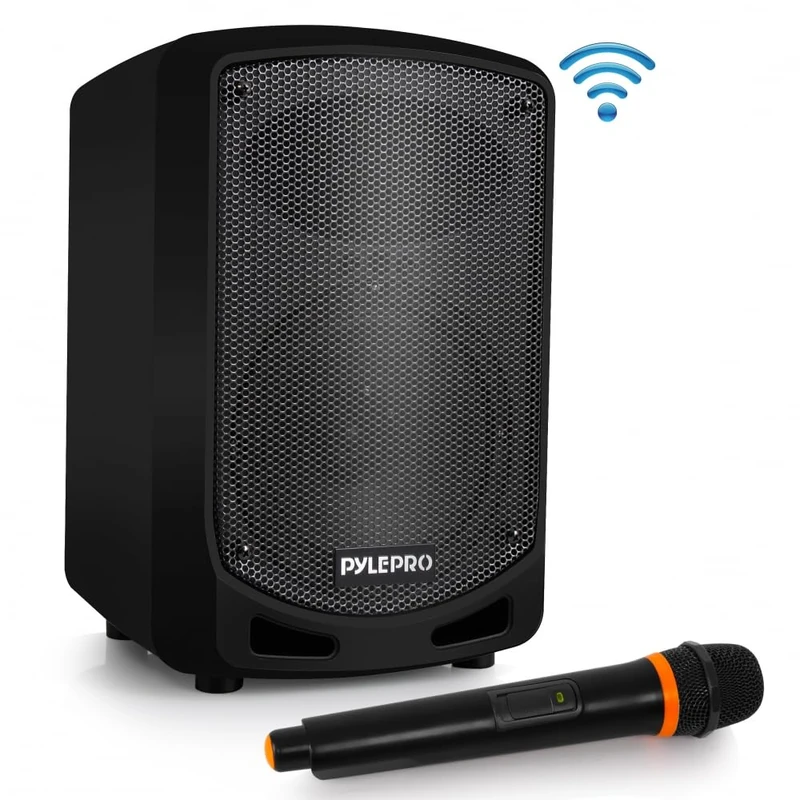 Pyle Bluetooth Karaoke PA Speaker - Indoor/Outdoor Portable Sound System with Wireless Mic, Audio Recording, Rechargeable Battery, USB/SD Reader, Stand Mount - for Party, Control - PSBT65A Black