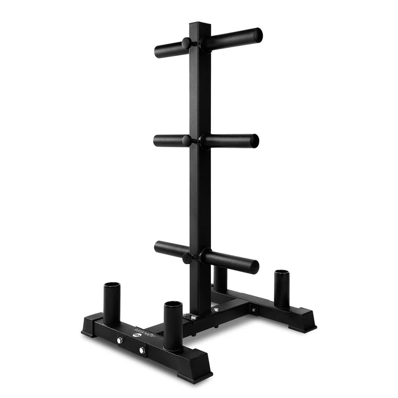 SereneLife 6-Pegs Olympic Weight Plate Rack & 4 Barbells – 363 kg Capacity, Heavy-Duty Gym Organiser, Scratch-Resistant Frame, Powder-Coat Finish, Easy to Assemble, Compact & Space-Saving