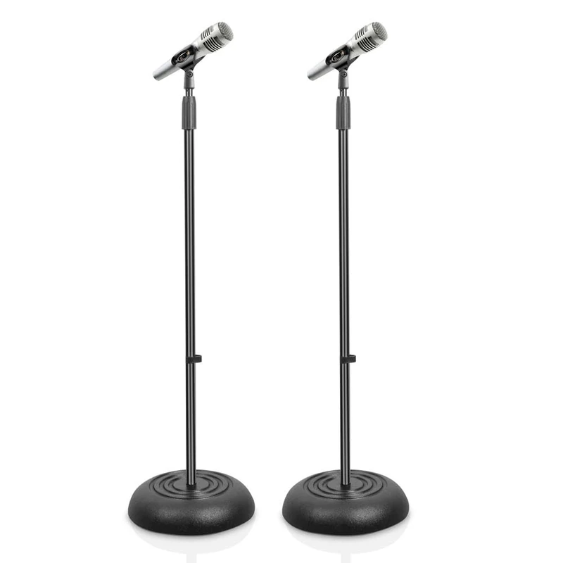 Pyle Microphone Stand Pair, Adjustable Boom Mic Stand with Compact Base, Heavy Duty Lightweight Floor Standing Mic Holder, Universal Adapter for Studio Recording and Stage Use