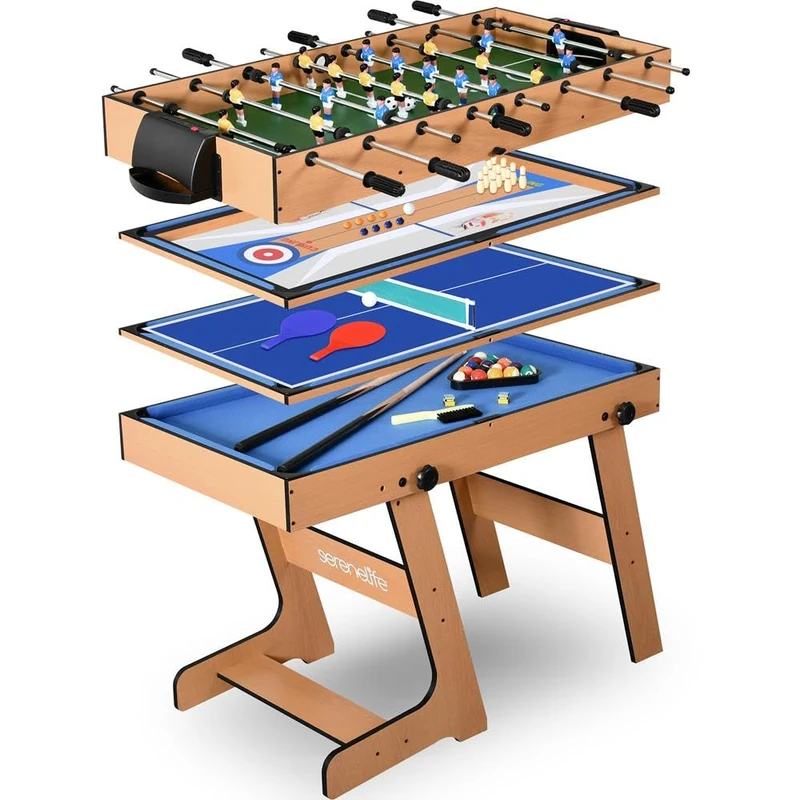 SereneLife Multi Game Tables,121cm Arcade Sports Game with Accessories, Table Tennis, Hockey, Billiards, Football, Table Football, All in One, Indoor and Outdoor Family Kids Adults