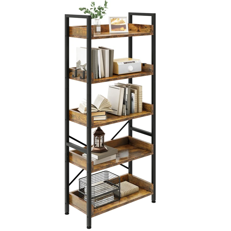 YITAHOME 5-Tier Bookshelf, 64cm Width Wood and Metal Industrial Bookcase