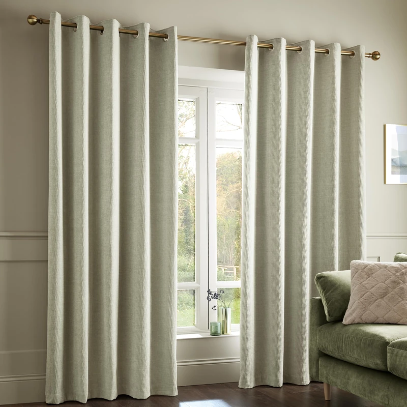 Catherine Lansfield Crinkle Chenille 46x72 Inch Eyelet Curtains Natural