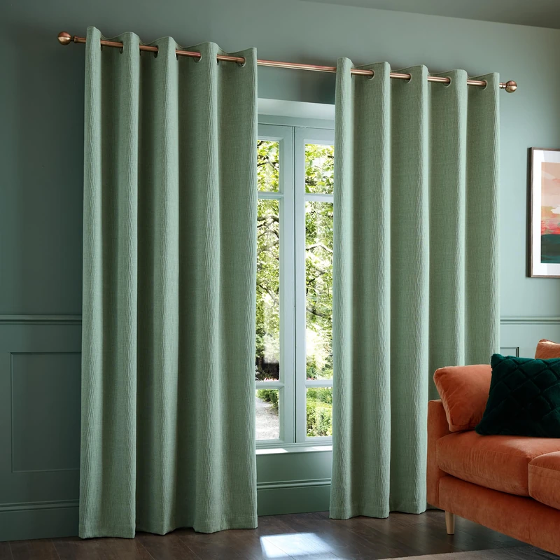 Catherine Lansfield Crinkle Chenille 46x90 Inch Eyelet Curtains Green