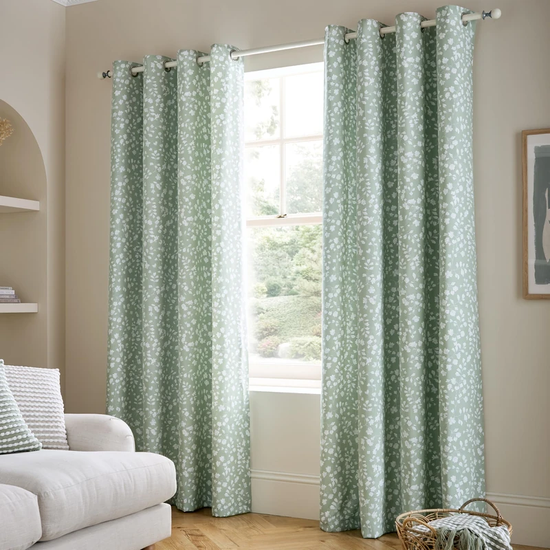 Catherine Lansfield Arla Floral 90x90 Inch Lined Eyelet Curtains Green