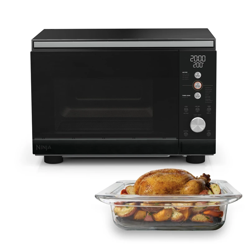 Ninja CRISPi Microwave and Air Fryer, FusionCrisp Technology, 8 Microwave and 5 Air Fry Presets, Includes 5.2L PFAS-Free Glass Cooking Dish, Removable Crisper Tray, Black MW101UKBK1