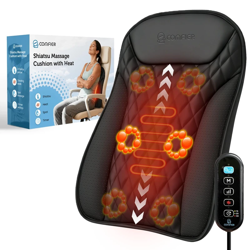 COMFIER Shiatsu Back Massager, Ultra-Slim Massage Cushion with Heat
