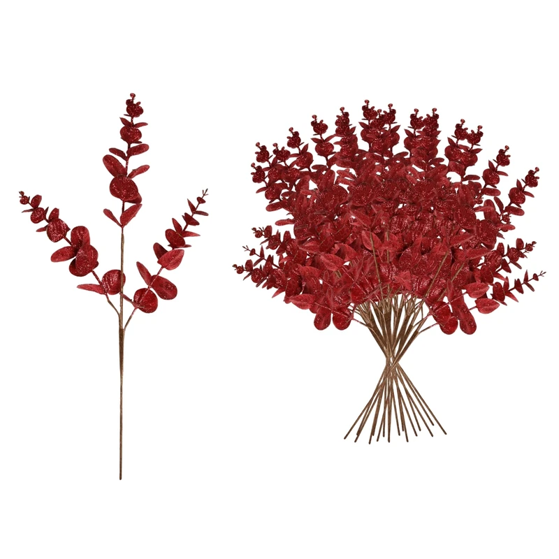 SHATCHI Christmas Tree Eucalyptus Stems, Artificial Picks 55cm Red 18Pcs