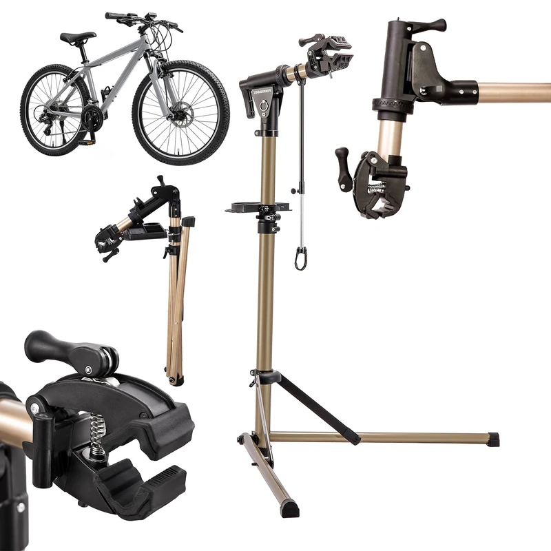 Relaxdays Bike Repair Stand, height-adjustable 100–160 cm, 50 kg, gold