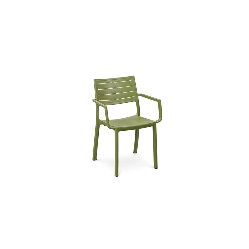 Keter Metaline Garden Dining Chairs Set of 4, Stackable Outdoor Patio Chairs with Armrests, Weather Resistant Metal Effect Seating, Lightweight Monobloc Garden Furniture, Olive Green