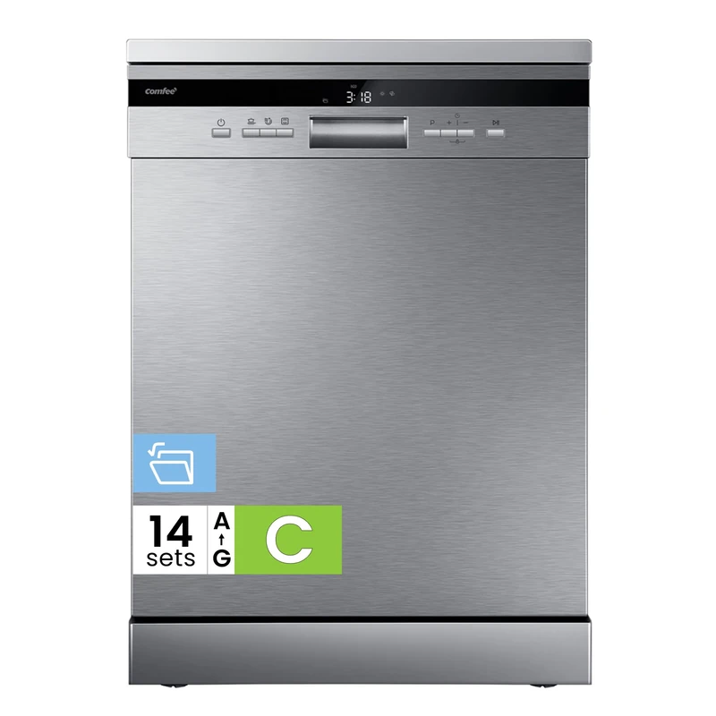 COMFEE' Freestanding Dishwasher, 14 Place Settings, Stainless Steel
