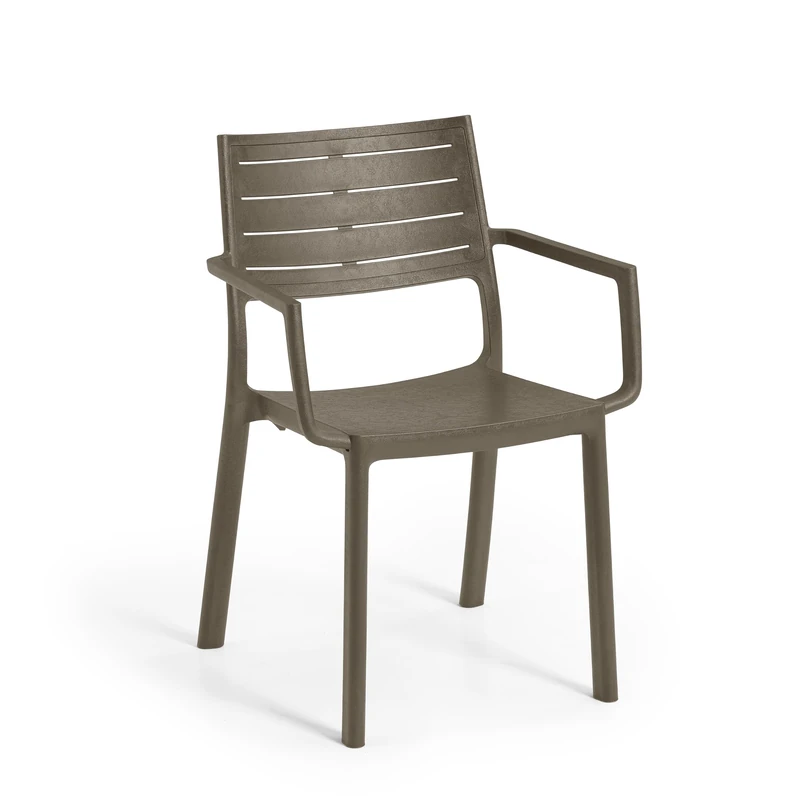 Keter Metaline Garden Dining Chairs Set of 4, Stackable Outdoor Patio Chairs with Armrests, Weather Resistant Metal Effect Seating, Lightweight Monobloc Garden Furniture, Cappuccino