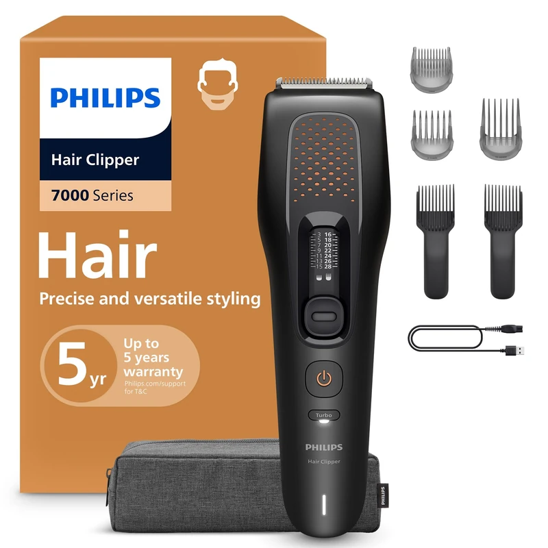 Philips Hair Clipper 7000 Series − Hair Trimmer for Men & Women, Self-Sharpening Steel Blades, 28 Length Settings in 1 mm Steps, Trim and Flow Comb, Up to 120 Min. Runtime, Model HC7733/15