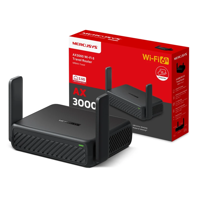 NEW MERCUSYS MR84X-Travel AX3000 WiFi 6 Travel Router, VPN Router