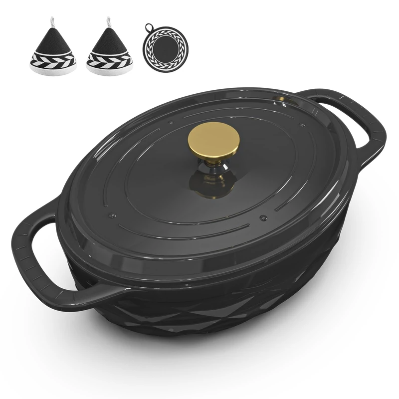 ROVSUN Diamond Cast Iron Dutch Oven 7.5QT - Blush Pink