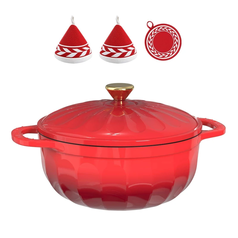 ROVSUN 5QT Crimson Red Enamelled Cast Iron Dutch Oven