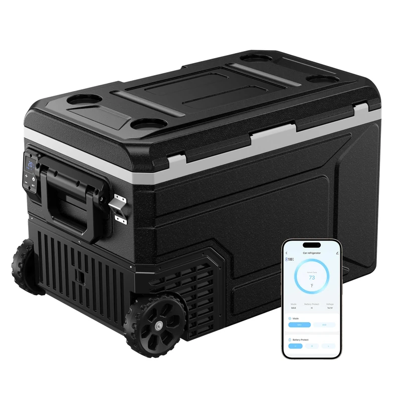 EUHOMY 65L Car Fridge,12V Compressor Fridge -20℃~20℃, Portable Camping Fridge 12/24V DC, 220-240V AC with APP control, Cooler with Wheels for Camping, RV, Travel, Fishing, Outdoor