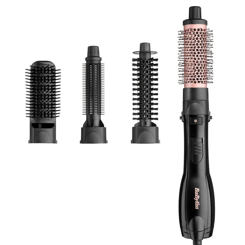 BaByliss Smooth Finish 1200, 4-in-1 Hot Air Brush, Black/Pink