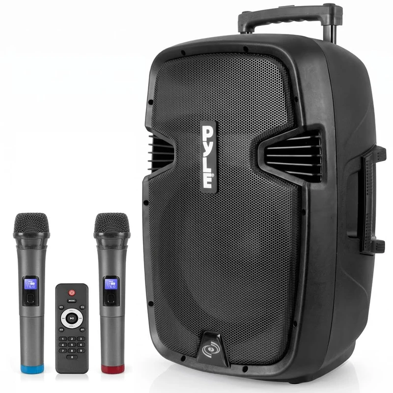 Pyle Wireless Portable PA Speaker, 1000W Bluetooth Loudspeaker, 12” Subwoofer, Dual High-Powered PA System, 2-Way Full Range Audio, Includes Wireless Mic, USB/SD Input, for Outdoor and Event Use