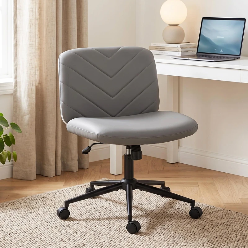 HOMCOM Criss Cross Legged Office Chair with Wide Seat, Backrest, Grey
