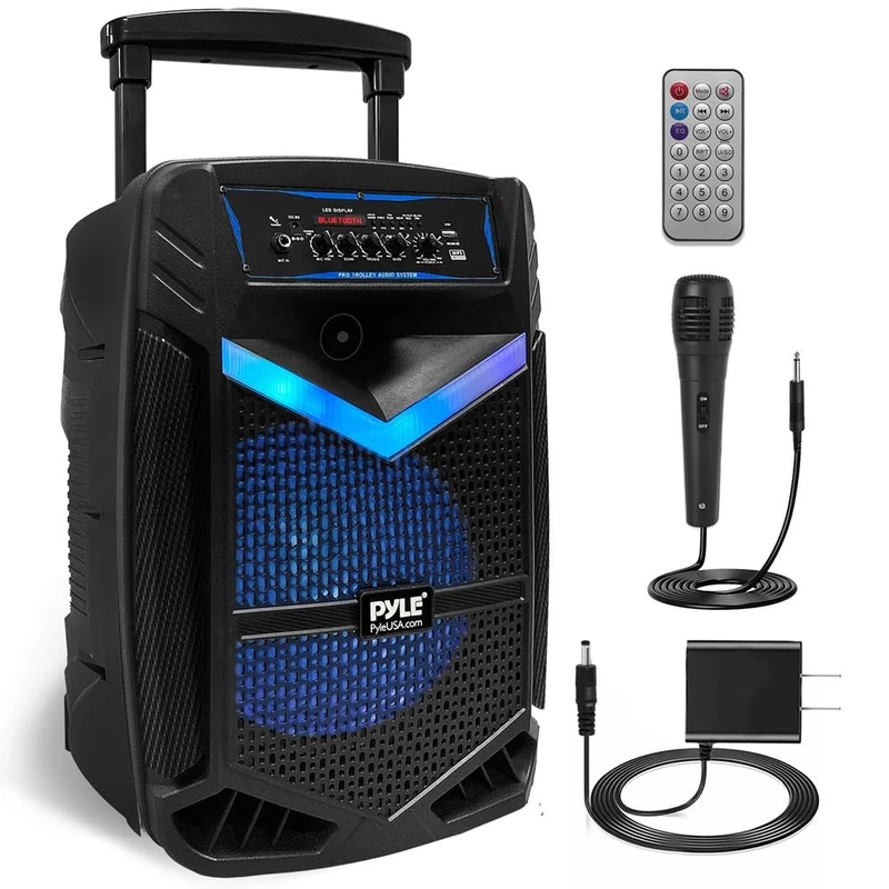 Pyle Portable Bluetooth Karaoke Machine, 1200W Rechargeable Speaker System with 38cm Subwoofer, Mic Input, Party Lights, USB SD Radio, Voice Amplifier, Singing Machine for Kids and Adults
