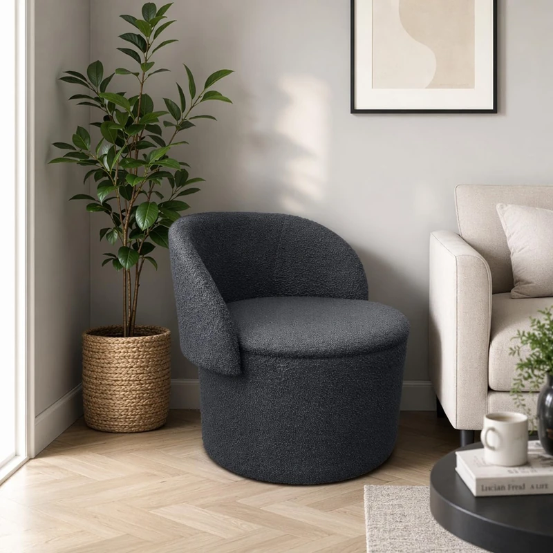 GC GAVENO CAVAILIA Round Stool Extra Large Ottoman Storage Box, Charcoal