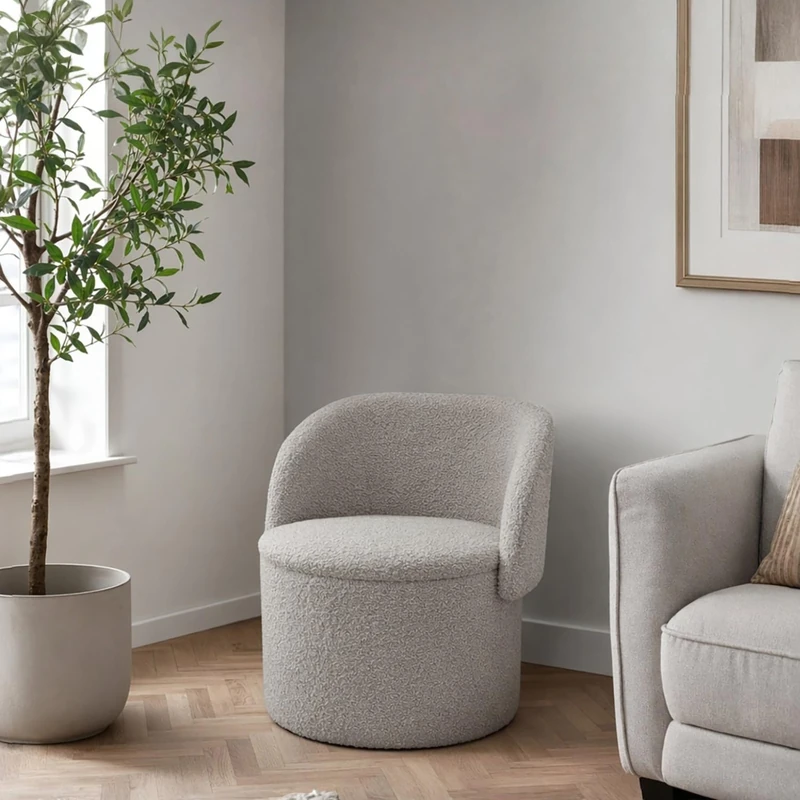 GC GAVENO CAVAILIA Round Stool Extra Large Ottoman Storage Box, Grey