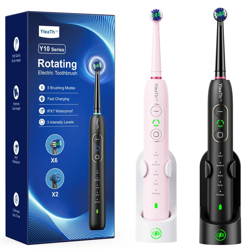 2 Pack Rotating Electric Toothbrush with10 Brush Heads for Adults and Kids