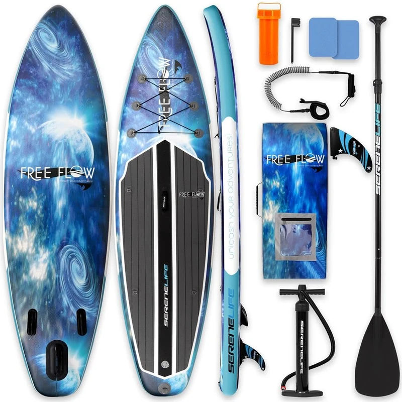 SereneLife 10'6" Inflatable Stand Up Paddleboard with Premium SUP Accessories - 32" Wide and Stable Design with Non-Slip EVA Deck Mat, for Youth and Adults, Capacity 350lbs
