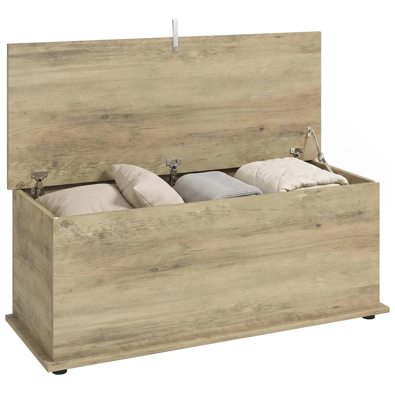 HOMCOM Storage Chest 114L Blanket Box 100 x 40 x 40cm Grey Wood Effect
