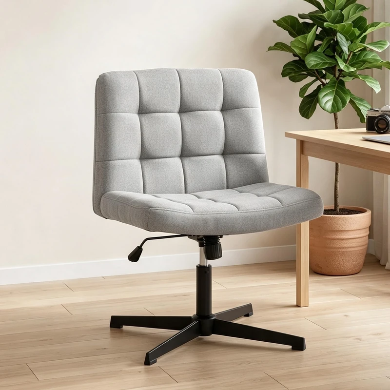 HOMCOM Armless Office Chair Linen Computer Desk Grey