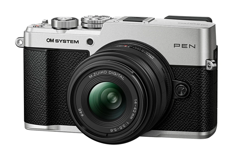 OM SYSTEM PEN Weatherproof Mirrorless Camera Silver with Electronic Viewfinder and Color Profile Control for Everyday and Travel Photography with M.Zuiko Digital 14-42mm F3.5-5-6 III Black