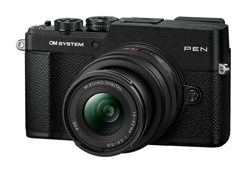 OM SYSTEM PEN Weatherproof Mirrorless Camera Black with Electronic Viewfinder and Color Profile Control for Everyday and Travel Photography with M.Zuiko Digital 14-42mm F3.5-5-6 III Black