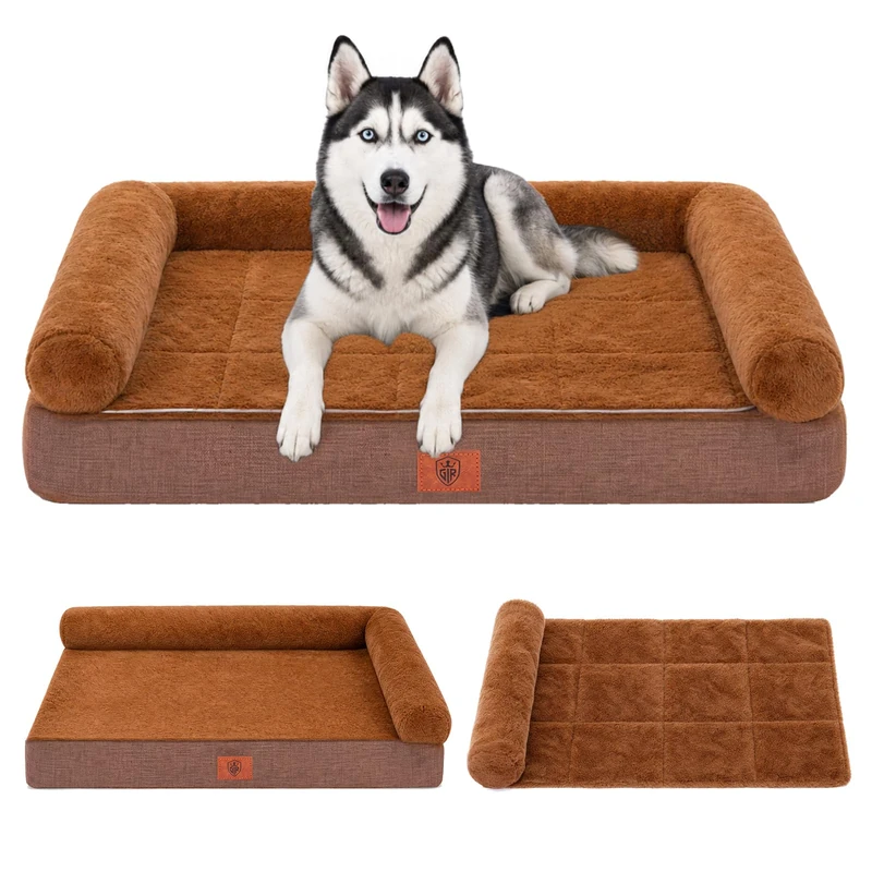 GTPLAYER Large Dog Bed Sofa Washable Orthopedic Dog Beds Brown 90*66*16CM