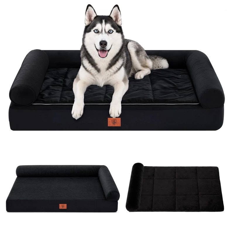 GTPLAYER Large Dog Bed Sofa Washable Orthopedic Dog Beds Black 104*64*15CM