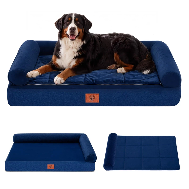 GTPLAYER Large Dog Bed Sofa Washable Orthopedic Dog Beds Blue 110*79*16CM
