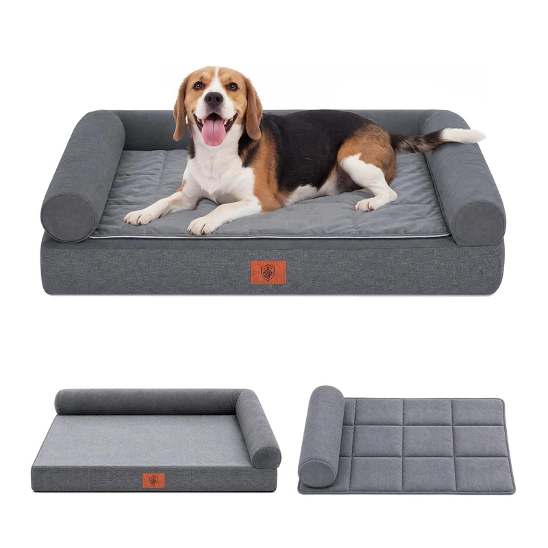 GTPLAYER Large Dog Bed Sofa Washable Orthopedic Dog Beds Grey 85*55*14CM