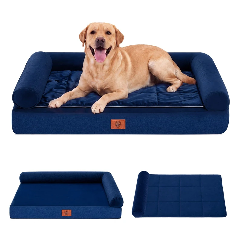 GTPLAYER Large Dog Bed Sofa Washable Orthopedic Dog Beds Blue 90*66*16CM