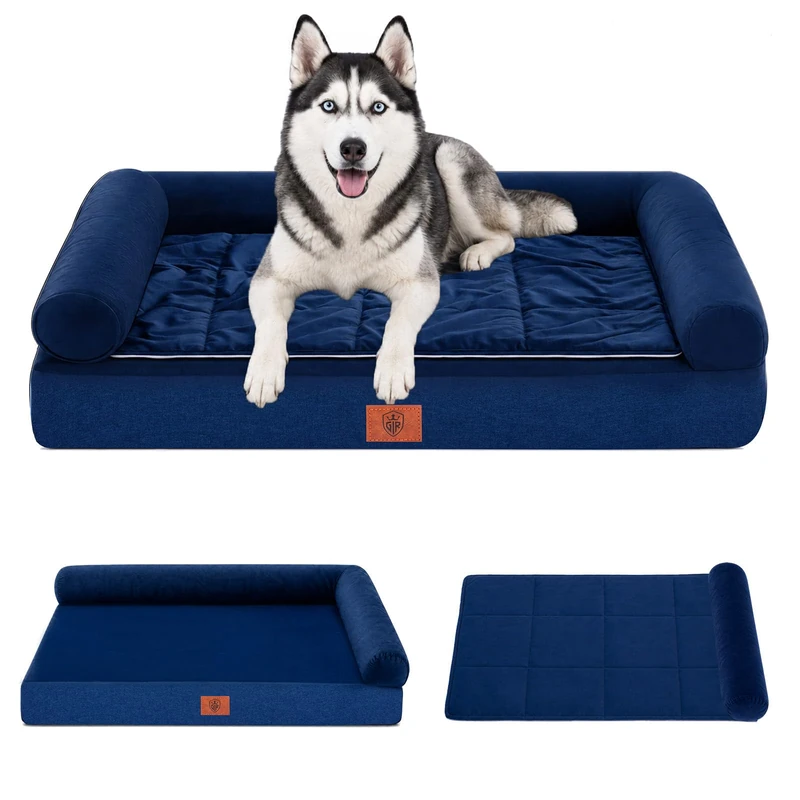 GTPLAYER Large Dog Bed Sofa Washable Orthopedic Dog Beds Blue 104*64*15CM
