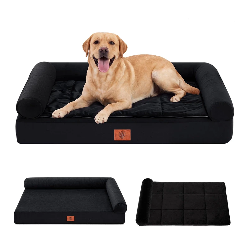 GTPLAYER Large Dog Bed Sofa Washable Orthopedic Dog Beds Black 90*66*16CM