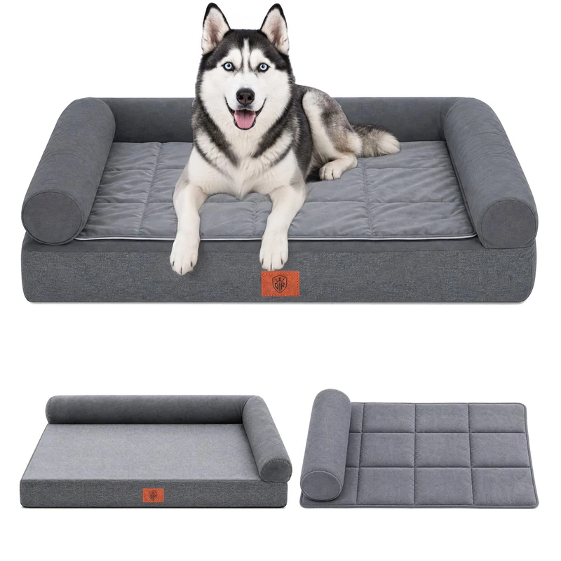 GTPLAYER Large Dog Bed Sofa Washable Orthopedic Dog Beds Grey 104*64*15CM