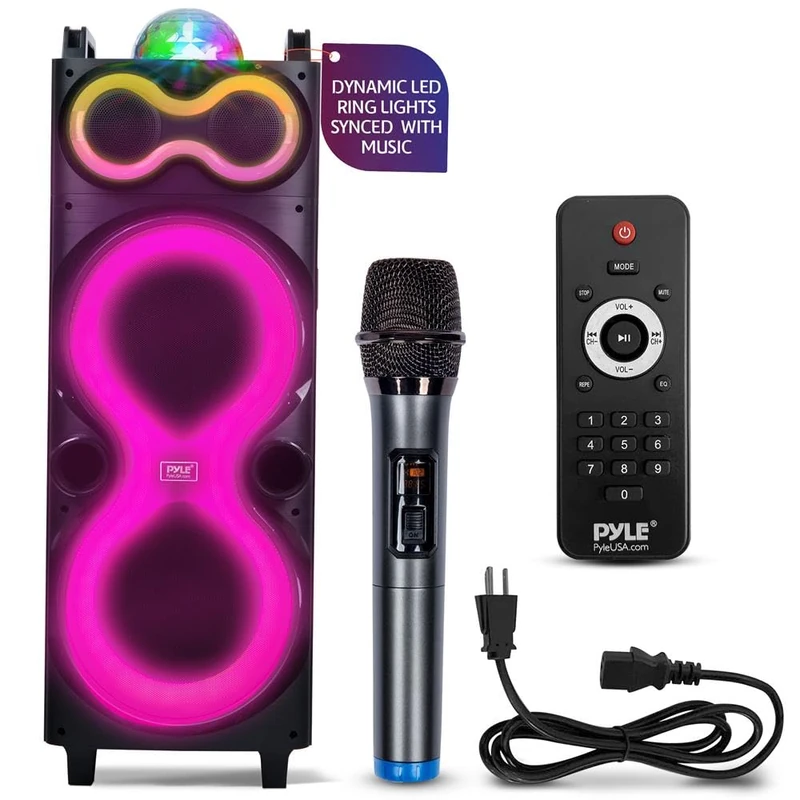 Pyle Portable PA System – 240W Bluetooth Karaoke Speaker with Dual 10" Woofers, Rechargeable Battery & Wireless Mic Indoor/Outdoor Audio for Karaoke, Events, Fitness, Street Performers & Parties