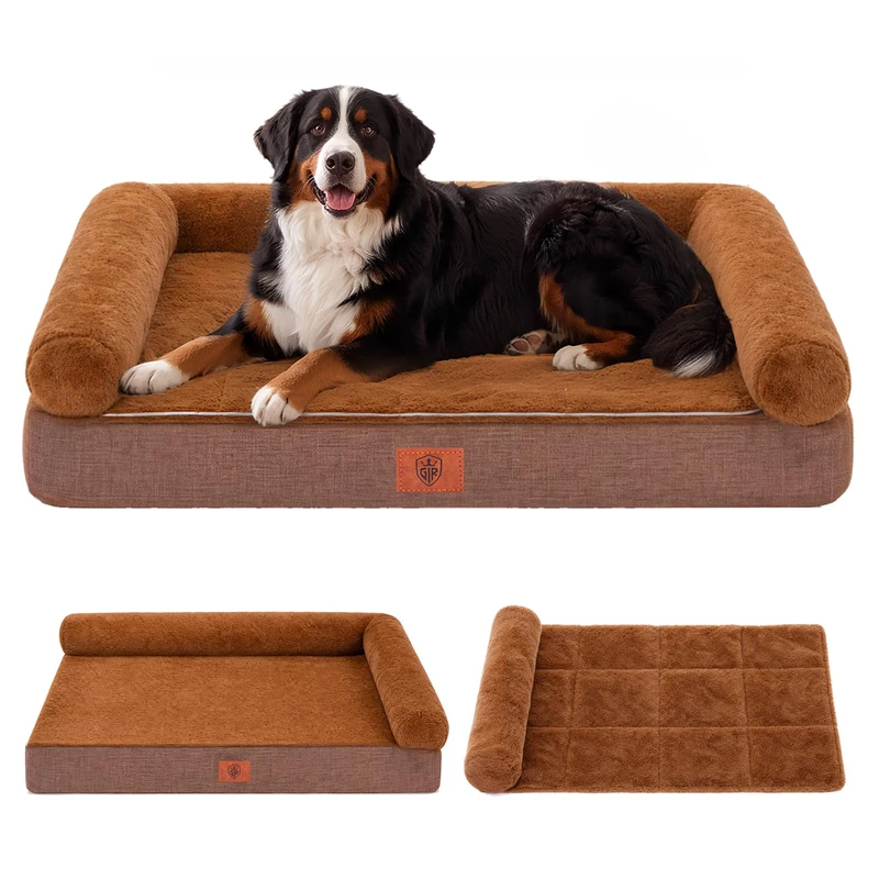 GTPLAYER Large Dog Bed Sofa Washable Orthopedic Dog Beds Brown 110*79*16CM
