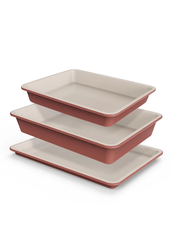 Prestige Ceramic Non Stick Oven Tray & Roasting Tin Set of 3 - Earth Rose