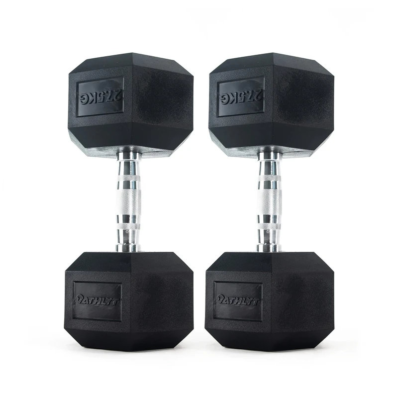 Athlyt Rubber Hex Dumbbells, 2 x 27.5kg