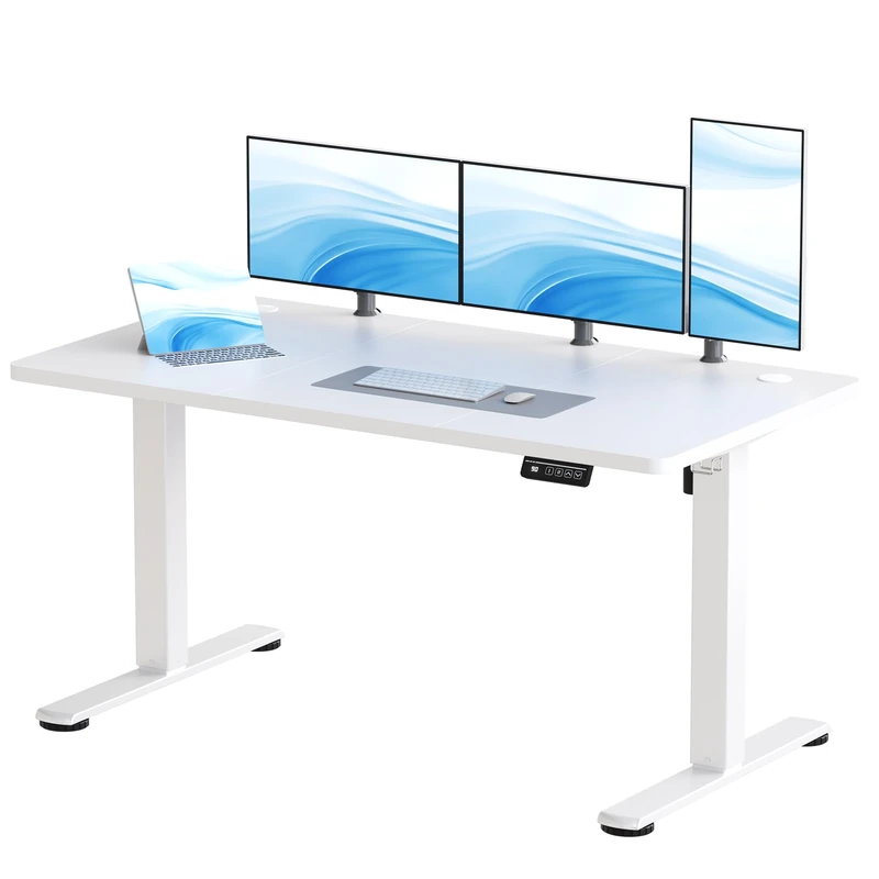 JUMMICO Electric Standing Desk Home Office Height Adjustable Desk, 140 x 60 cm Computer Lift Table with Smart Panel, Sit Stand Desk with Height Memory, White