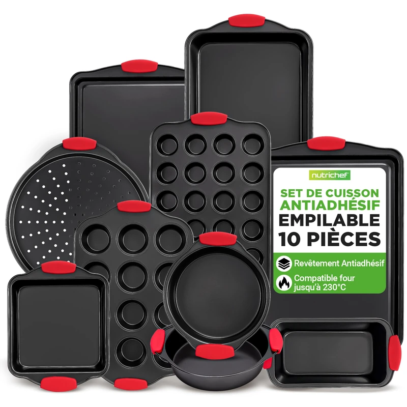 NutriChef Black Cake Mould 10 Piece - Steel Baking Dish
