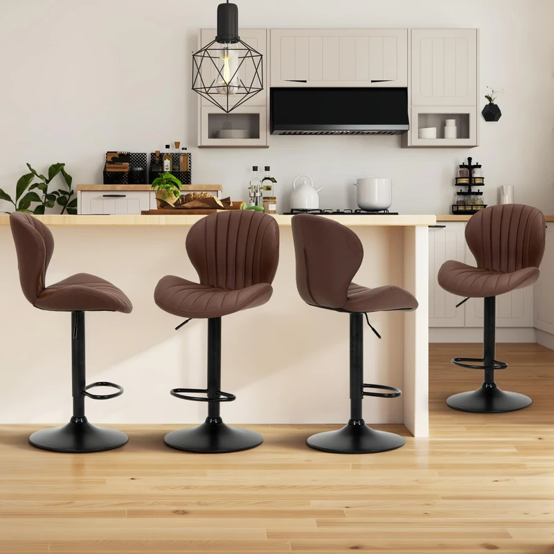 MALOL Breakfast Bar Stools Set of 4, Modern Swivel Kitchen Bar Chairs, Adjustable PU Leather Upholstered Barstools Counter Height with High Backrest for Kitchen Island, Dining Room, Brown
