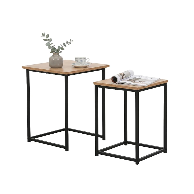 TAISSU - Set of 2 Side Tables - 40x40x50 cm - Black-Oak - Mod. SKIVE